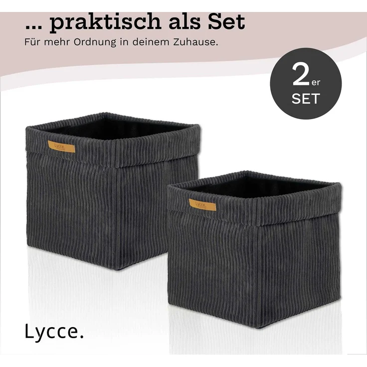 Lycce faltbare Aufbewahrungsbox, 2er Set - Cord, passend für Kallax Regal, abnehmbarer Bezug, robust, formstabil Grau 31x33x33cm – Bild 6