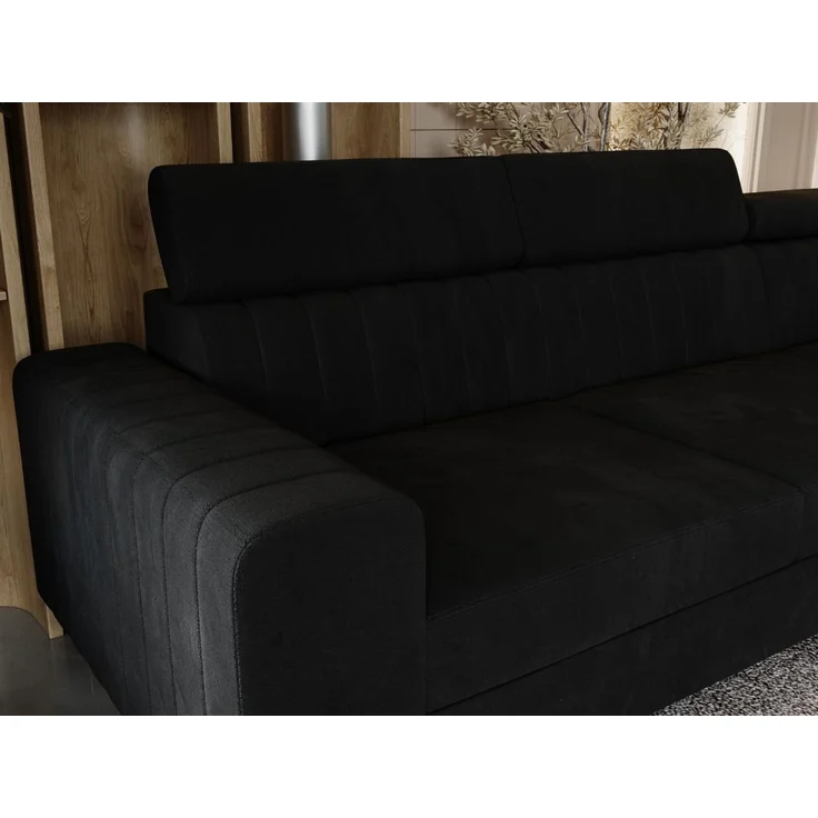 GRAINGOLD Ecksofa Berona, Couch L-Form mit Schlaffunktion, Bettkasten, Verstellbare Kopfstützen, Velour-Stoff, Schwarz, Rechts – Bild 5