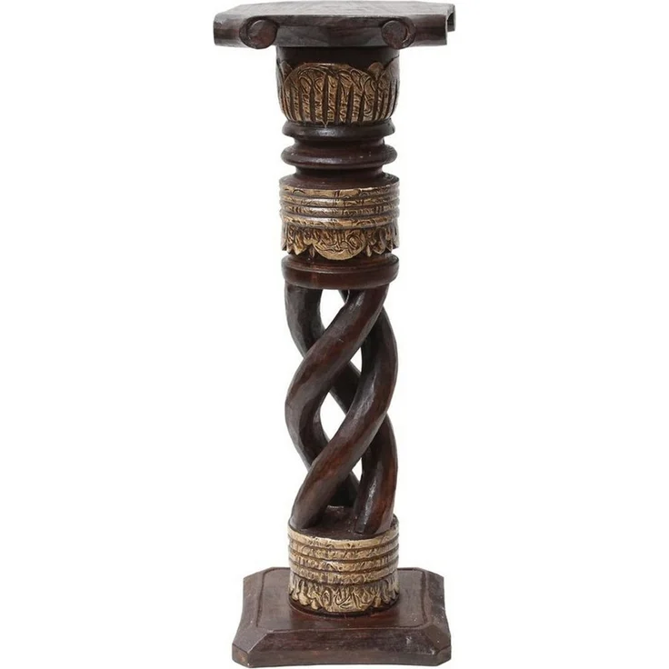 Oriental Galerie Blumenhocker Gedrehte Säule Antik Dunkelbraun 60 cm klein (1 St) – Bild 2