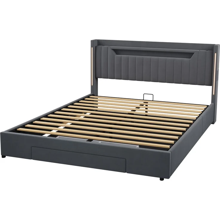 Polsterbett 180x200 cm mit LED-Beleuchtung, Stauraum und Schublade – Ohne Matratze – Bild 6