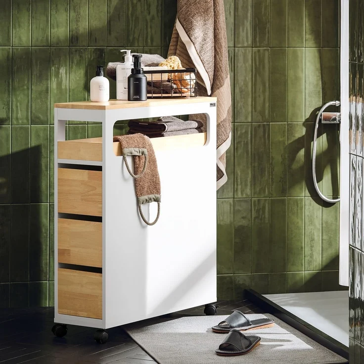 SoBuy BZR54-WN Toilettenschrank mit Toilettenpapierhalter, MDF, Lackiert, Weiß, 65 x 82 x 23 cm – Bild 9