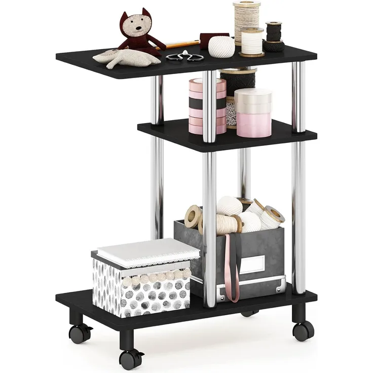 Furinno Turn-N-Tube U-förmiges Sofa Beistelltisch mit Rollen, Americano, Edelstahlrohre