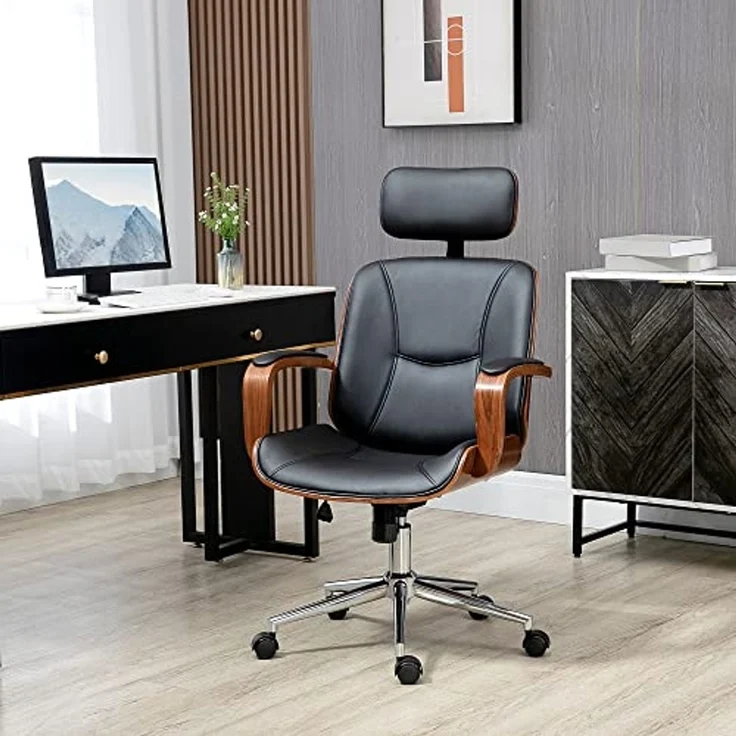 Vinsetto Bürostuhl mit Hoher Rückenlehne, Abnehmbarer Kopfstütze (Höhenverstellbarer Drehstuhl, 1 St), mit Wippfunktion aus Kunstleder für Home-Office Schwarz – Bild 2