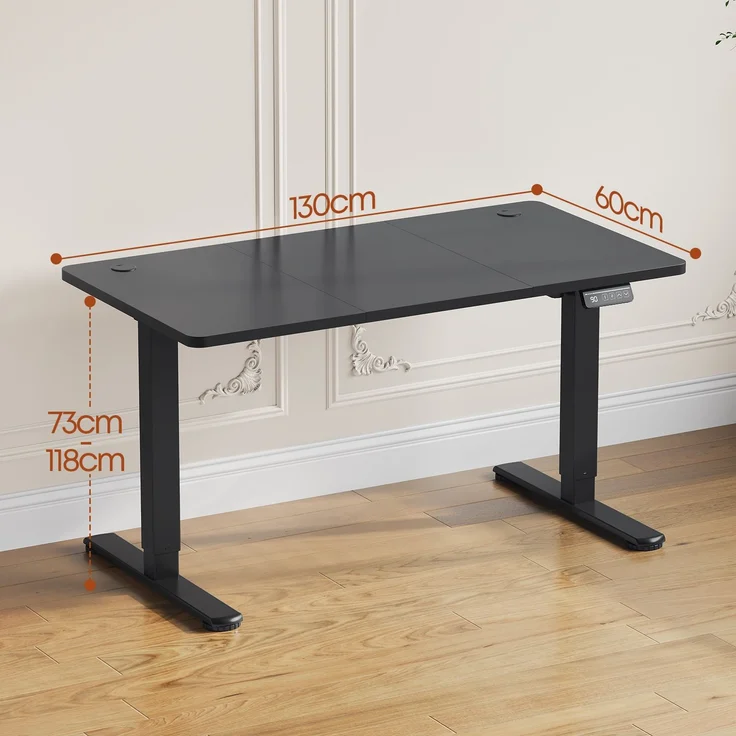 Devoko Hohenverstellbarer Schreibtisch Holzwerkstoff und Metall Schwarz 130 x 60 x 73-118 cm – Bild 8