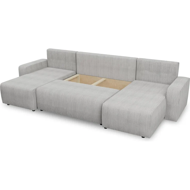 Wohnlandschaft mit Schlaffunktion Roma - U-Form Couch, Schlafsofa mit Bettkasten, Couchgranitur mit Bettfunktion, Big Sofa, Cord Stoff (Grau (Poso 110)) – Bild 5