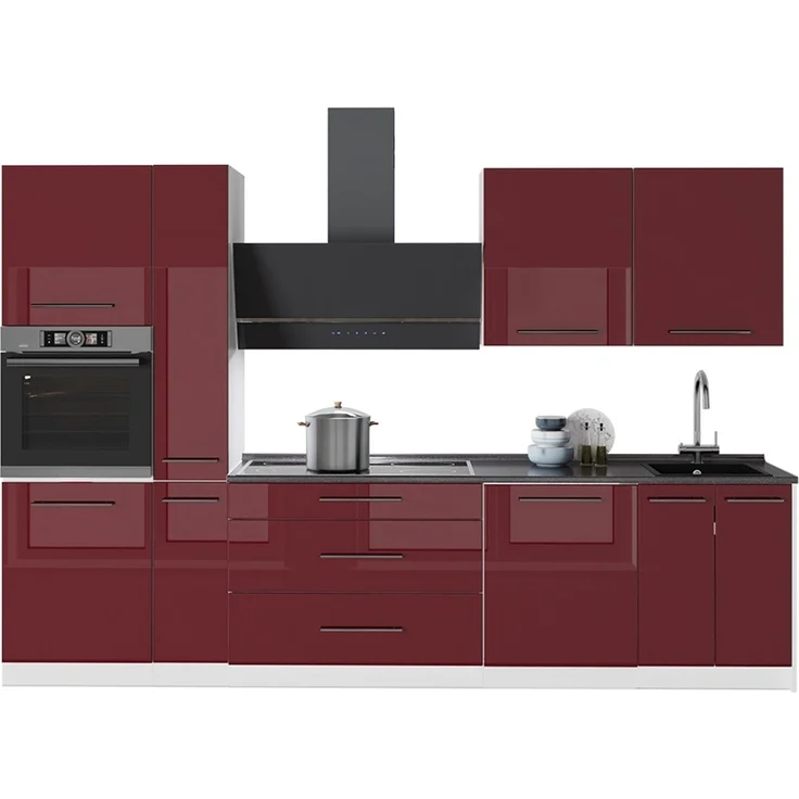 Küchenzeile Fame-Line Bordeaux Hochglanz/Weiß 310 cm, AP Eiche Vicco – Bild 4