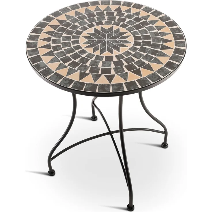 Raburg Gartentisch Mosaiktisch, Balkon- und Terrassentisch, 60 cm Ø, 72 cm hoch, Mayla (rund), liebevolle Handarbeit, Mosaikmuster, schwarzes Metallgestell