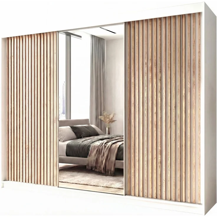 A&J MöbelLand GmbH Schiebetürenschrank FARA 200 cm mit 3D-Lamellen und Spiegelfront (TOP ANGEBOT! Geräumiger Schrank mit einer Breite von 200 cm ideal zur Aufbewahrung von Kleidung und Accessoires. Wählen Sie das ideale Modell für Ihr Schlafzimmer!, TO... – Bild 1