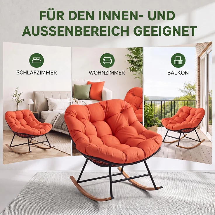 Aoxun Schaukelstuhl Outdoor,Schaukelsessel für Indoor,Relaxsessel Garten,92.5x 104x77.5cm, Wetterfester Gartenstuhl Bequem,bis 150KG, Rot – Bild 6