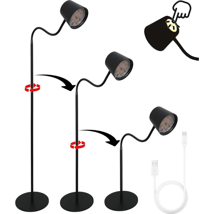 TRANGO LED Stehlampe, 1502A Schwarz-Anthrazit – Kabellos & wiederaufladbar – 6W 2700K warmweiß – Stufenlos dimmbar per Touch – IP44 – Akku Standlampe für Innen & Außen – Höhe 125 cm – USB-C Ladekabel 150cm
