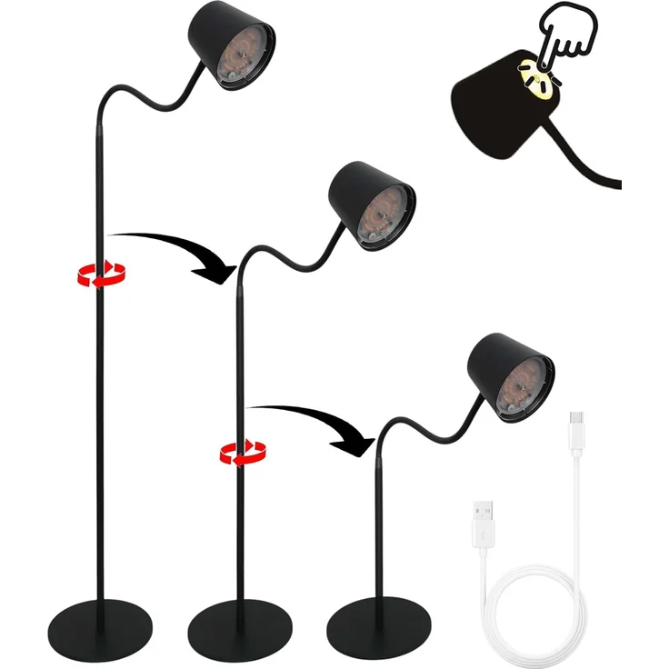 TRANGO LED Stehlampe, 1502A Schwarz-Anthrazit – Kabellos & wiederaufladbar – 6W 2700K warmweiß – Stufenlos dimmbar per Touch – IP44 – Akku Standlampe für Innen & Außen – Höhe 125 cm – USB-C Ladekabel 150cm