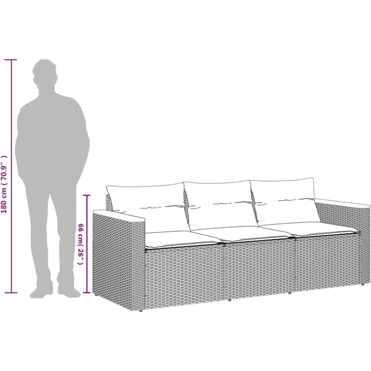 vidaXL Gartensofa mit Kissen 3-Sitzer Schwarz Poly Rattan 365829 – Bild 10