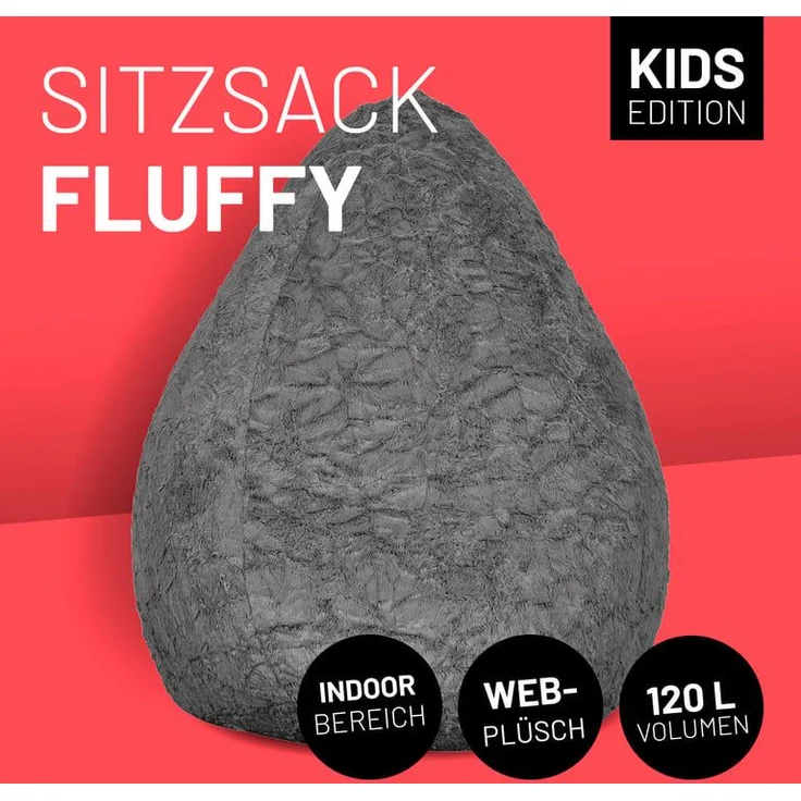 Lumaland 'Luxury Fluffy' Sitzsack, Webplüsch, Grau, 60 x 45 cm, 120 l – Bild 2