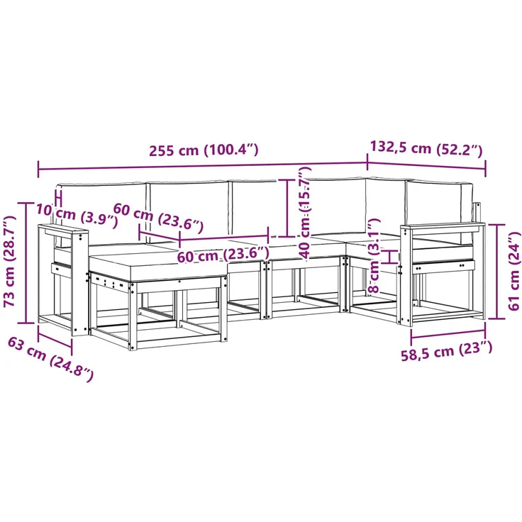 vidaXL Outdoor-Sofagarnitur mit Kissen 6 pcs Natur und Anthrazit 3366645 – Bild 9