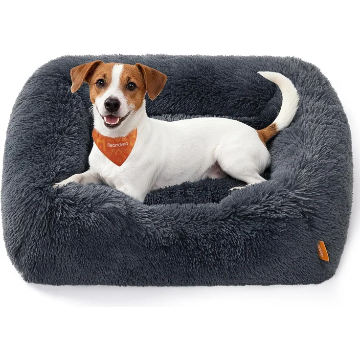 Feandrea Hundebett, mittelgroßes Hundekissen, 71 x 55 x 18 cm, Hundekorb, weiche Polsterung, Hundesofa, erhöhte Ränder, Bezug abnehmbar und waschbar, rutschfest, Dunkelgrau PGW271GR01