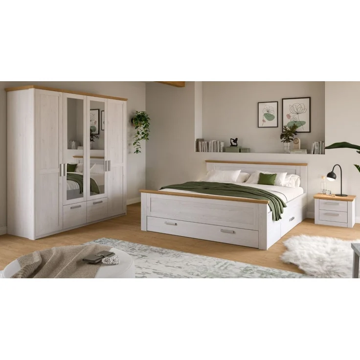 Schlafzimmer Set Mirano in weiß Lärche Landhaus Liegefläche 180 x 200 cm – Bild 1