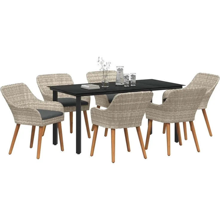 vidaXL Garten Essgruppe 7 stk. Hellgrau Poly-Rattan 3261716 – Bild 1