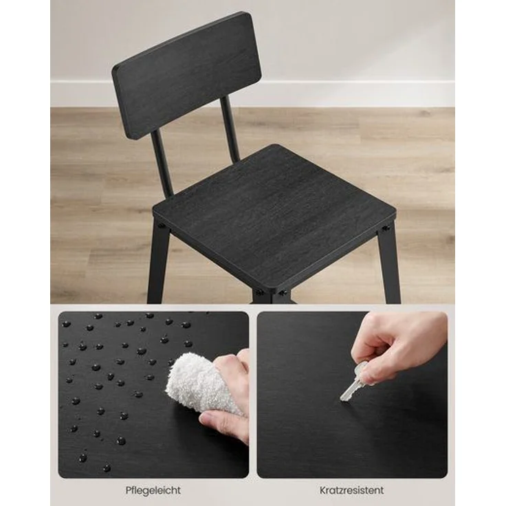 Vasagle Barhocker, 2er Set, Barstühle, Küchenstühle, mit Rückenlehne, Stahlgestell, einfache Montage, Industrie-Design, aschschwarz-tintenschwarz LBCDE078B02 – Bild 4