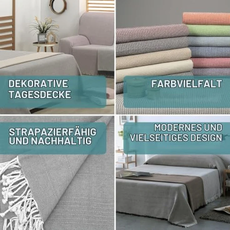 ECOMMERC3 Mehrzweck-Tagesdecke, 100% Baumwolle, Größe 300 x 260 cm, Grün, für Sofa und Bett – Bild 6