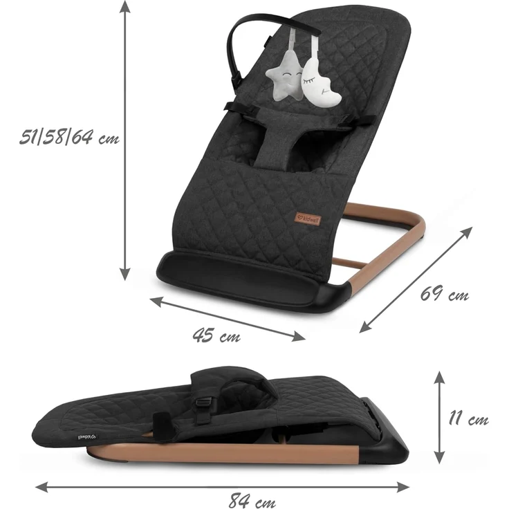 COIL Babywippe – Verstellbare, Ergonomische Baby Wippe ab Geburt bis 9 kg – Tragbare, Schaukelstuhl Baby Babyschaukel mit 3-Punkt-Gurt, Anti-Rutsch-Elementen und abnehmbarem Spielzeug (Schwarz) – Bild 9