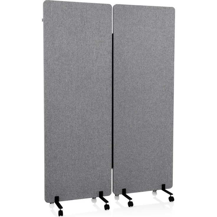 hjh OFFICE Mobile Akustik Trennwand 2er Set 177x60 cm FLEXMIUT Stoff Dunkelgrau Raumteiler mit Rollen & Gleiter 891006