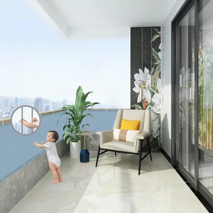 AXT SHADE Balkon Sichtschutz Wetterfest 90x500 cm Balkonverkleidung Balkonabdeckung Balkonbespannung Blickdichte Windschutz und UV-Schutz mit Kabelbinder für Balkongeländer-Graublau – Bild 5