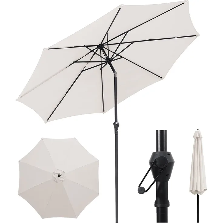 Sekey Sonnenschirm ø 300 cm Alu Gartenschirm Rund, Marktschirm Knickbar, mit Kurbel, LxB: 300x300 cm, Windfester, Neigungswinkel, für Balkon Garten, Sonnenschutz UV 50+