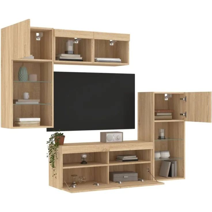 vidaXL 5-tlg. Wohnwand mit LED-Beleuchtung Sonoma-Eiche Holzwerkstoff 3216727