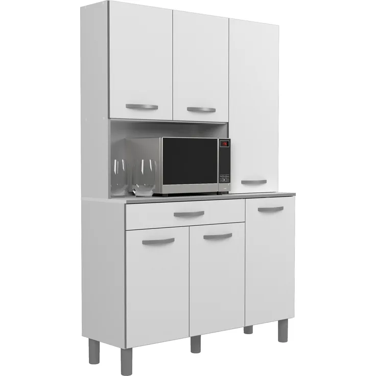 Küchenbuffet >Essential 22< in Weiss / Alu - 120x185x40cm (BxHxT)