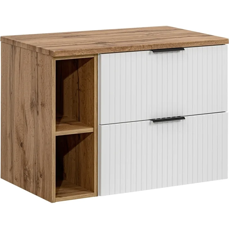 Waschtischunterschrank 80cm in weiß mit Eiche Nb, gerillt Front, ADELAIDE-56-WHITE
