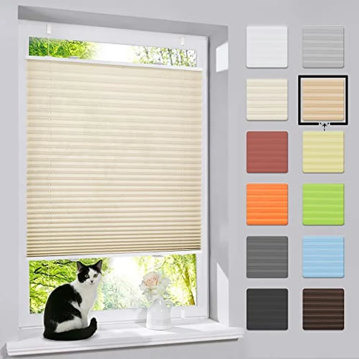 bobodeco Plissee ohne Bohren Klemmfix Faltrollo Jalousie Creme 100x130 cm (BxH), Plisseerollo Sichtschutz und Sonnenschutz Blickdicht Easyfix lichtdurchlässig Rollo für Fenster & Tür – Bild 2