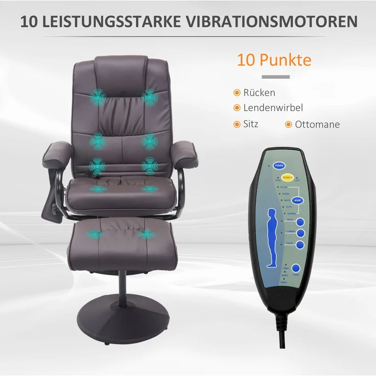 Wohnora-Massagesessel Relaxsessel, inkl Fußhocker, 10 Vibrationspunkte, 1 Fernbedienung; 77 cm x 84 cm x 95 cm, Braun,H 950cm x T 770cm x B 840cm – Bild 5