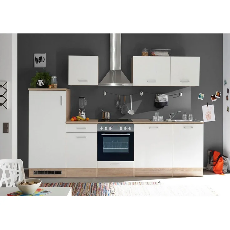 ANDY Moderne Küchenzeile ohne Elektrogeräte in Eiche Sonoma Optik, Weiß matt - Geräumige Einbauküche mit viel Stauraum - 280 x 195 x 60 cm (B/H/T) – Bild 5