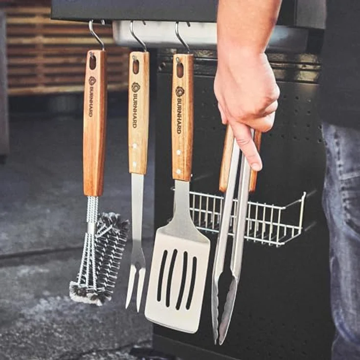 BURNHARD Grillbesteck-Set, 4-teilig, Edelstahl silber / Holz natur – Bild 10