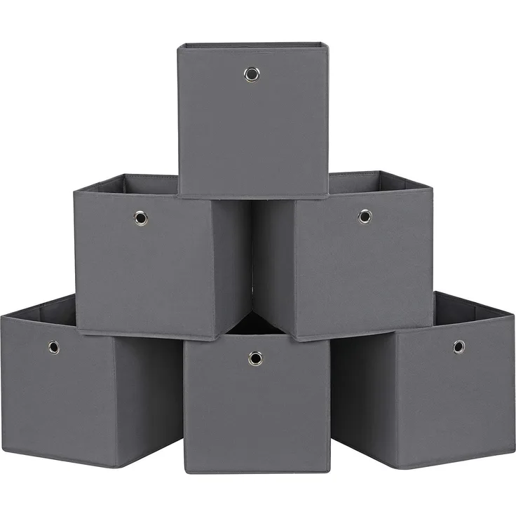 Songmics Aufbewahrungsboxen, 6er Set, Stoffboxen, Faltboxen aus Vliesstoff, Würfel, Aufbewahrungskörbe, für Spielzeug und Kleidung, grau RFB02G-3