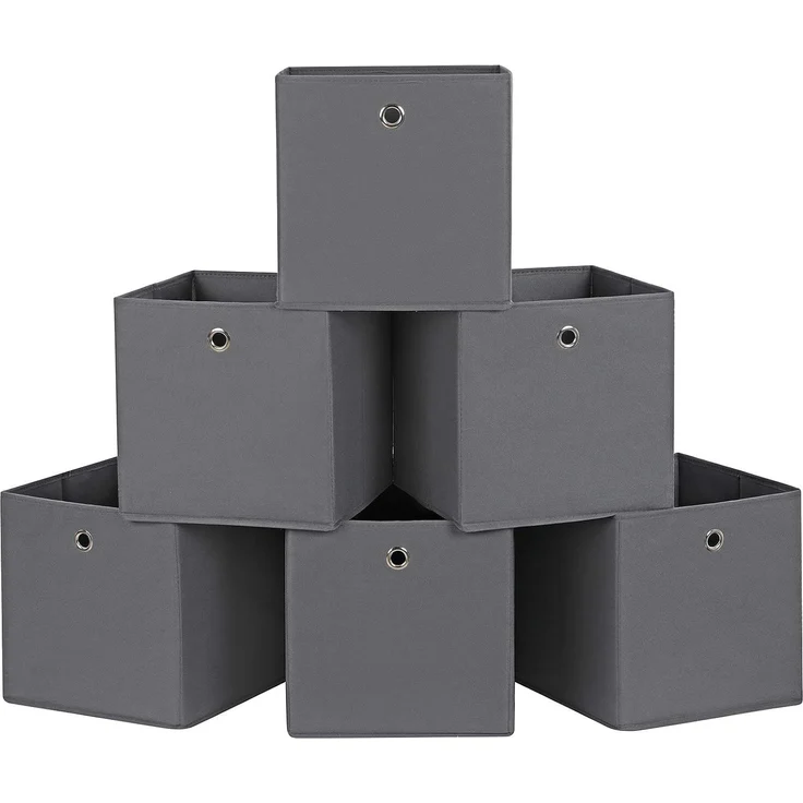 Songmics Aufbewahrungsboxen, 6er Set, Stoffboxen, Faltboxen aus Vliesstoff, Würfel, Aufbewahrungskörbe, für Spielzeug und Kleidung, grau RFB02G-3 – Bild 1