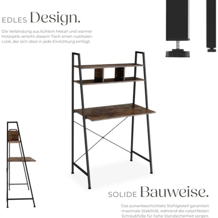 tectake Schreibtisch Computertisch Exeter 85,5x46,5x140cm (1-St, 1 tlg), Rustikaler Schreibtisch im schnörkellosen Industrial Style – Bild 5