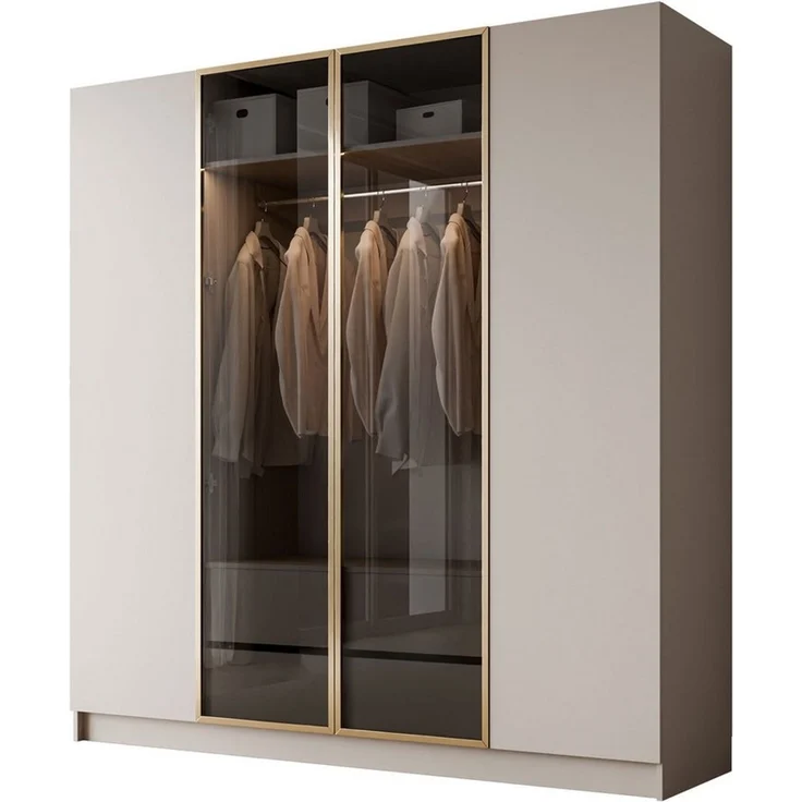 Lookway Kleiderschrank Viertüriger ATRIUM GOLD KASCHMIR mit Glasfront (mit Schubladen) 200x57x210 cm – Bild 1