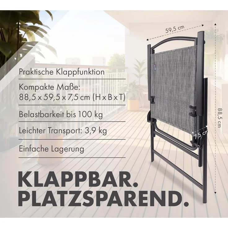 BRUBAKER Campingstuhl Bergamo - Camping Gartenstuhl - wetterfest und platzsparend (Balkonstuhl klappbar, 2 St), Klappstuhl für Garten, Terrasse und Balkon - Grau Meliert – Bild 3