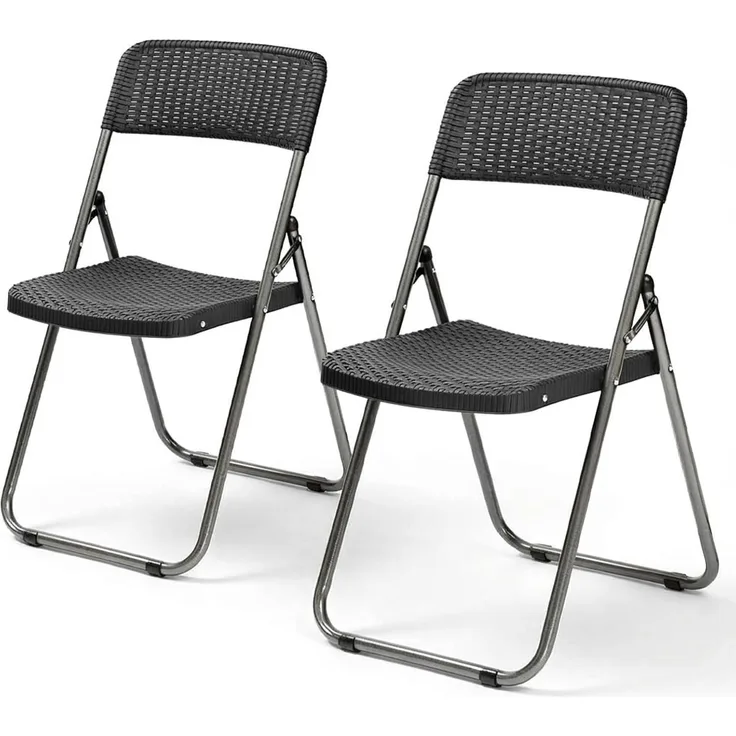 Sekey Rattan Gartenstuhl Klappbar, Campingstuhl Faltbar 200KG, 46 x 53 x 84 cm, Klappstuhl Camping Balkon Garten, 2er Gartenstühle Set Wasserdicht, Schwarz