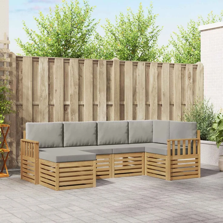 vidaXL Outdoor-Sofagarnitur 6 stk. 5-Sitzer Weiß und Hellgrau 3392106 – Bild 1