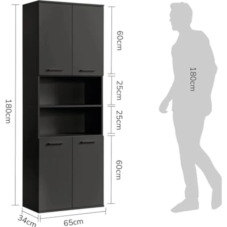 mokebo Hochschrank Der Kapitän (mit 5 Einlegeböden) hoher Badschrank oder Badezimmerschrank Schwarz-Anthrazit – Bild 3