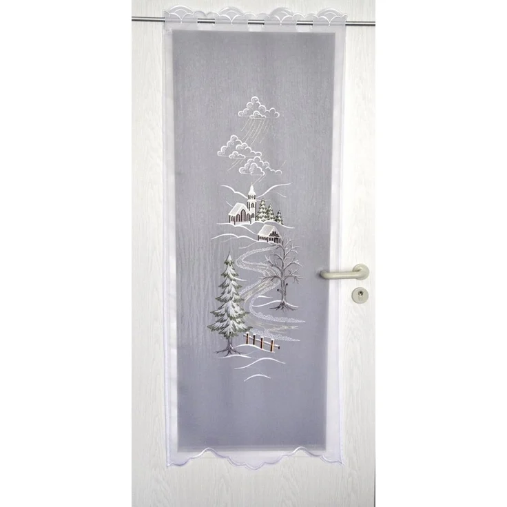 Stickereien Plauen Türvorhang Türstores Landschaft (1 St), Durchzuglöcher, transparent, Voile, HxB: 160x60, veredelt mit echter Plauener Spitze Stickerei – Bild 2
