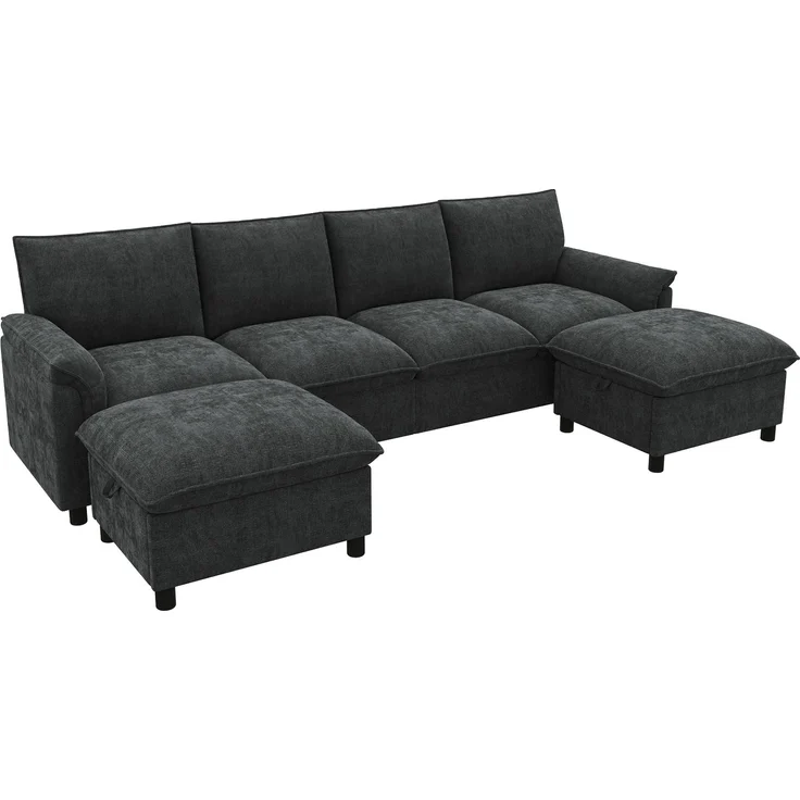 ZUBALIYA Ecksofa 64x46.5 cm, mit Stauraum, mit Ablageflächen, mit Chenille - Bezug, mit breiten Armlehnen, Schwarz – Bild 19
