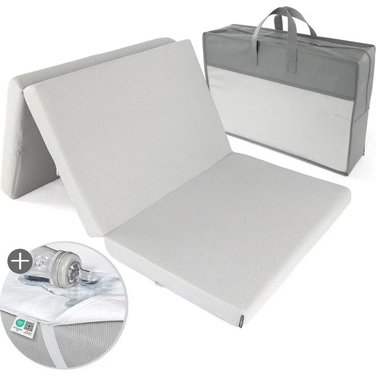 LaLoona Reisebett-Matratze Grau, 5 cm hoch, mit wasserdichter Betteinlage für Baby Reisebett