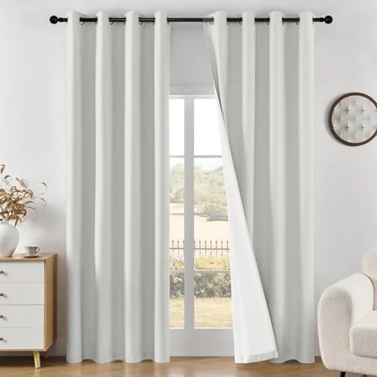 Joydeco 100% Verdunkelungsvorhänge für Schlafzimmer, Verdunkelungsvorhänge, 183 cm lang, elfenbeinfarbene Vorhänge für Wohnzimmer, Fenster, wärmeisolierte Vorhänge (B 132 x L 183 cm, Elfenbein) – Bild 2