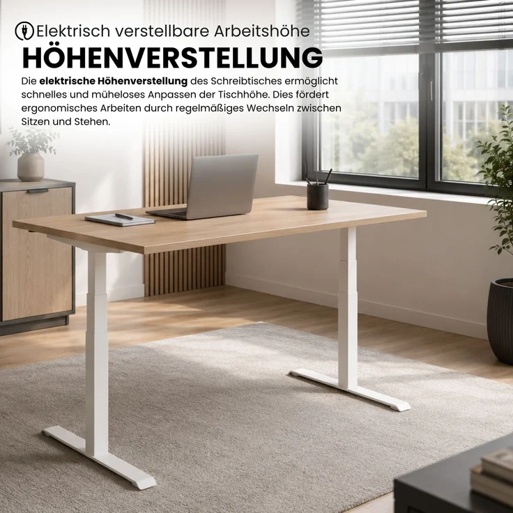 bümö höhenverstellbarer Schreibtisch 140 x 80 cm in Eiche, Gestell: graphit - Stehschreibtisch mit 3-fach Speicher elektrisch höhenverstellbar, Computertisch, Ergonomischer Bürotisch, LXK65-14-E-G – Bild 2