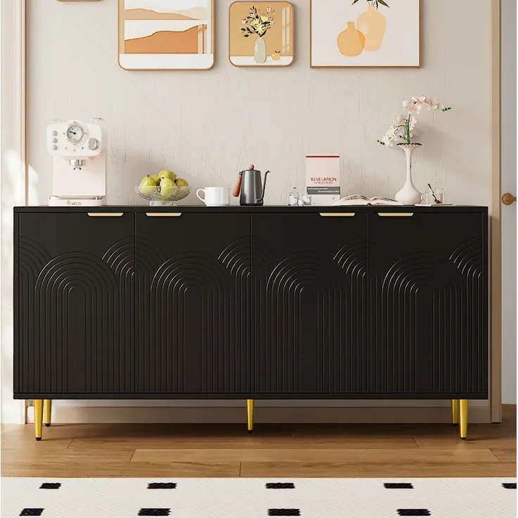 DESVIAE Sideboard mit 4 Türen und verstellbaren Einlegeböden 160x80x40 cm MDF Spanplatte Schwarz