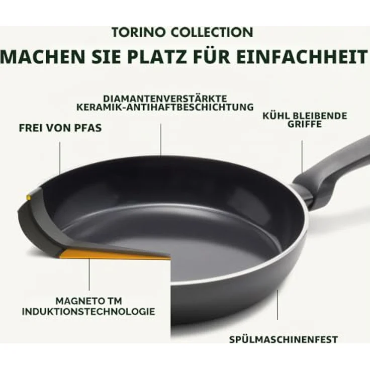 GREENPAN Torino Bratpfanne schwarz, kratzfest, spülmaschinengeeignet, Aluminium, PFAS-freie Keramikbeschichtung, alle Herdarten – Bild 3
