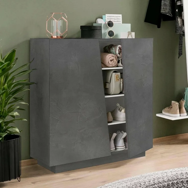 Dmora - Schuhregal Joel, Mehrzweckschrank mit 2 Türen, Schuhregal für den Eingangsbereich, 100 % Made in Italy, 80 x 38 x 86 cm, Schiefer,